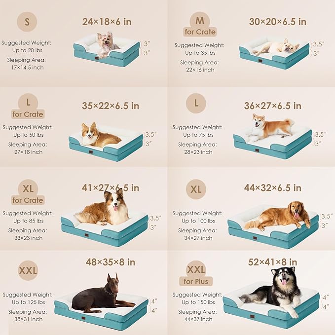 EHEYCIGA Orthopedic Dog Beds for Large Dogs, Waterproof Memory Foam Large Dog Bed with Sides, Non-Slip Bottom and Egg-Crate Foam Pet Couch Bed with Washable Removable Cover, Turquoise Blue