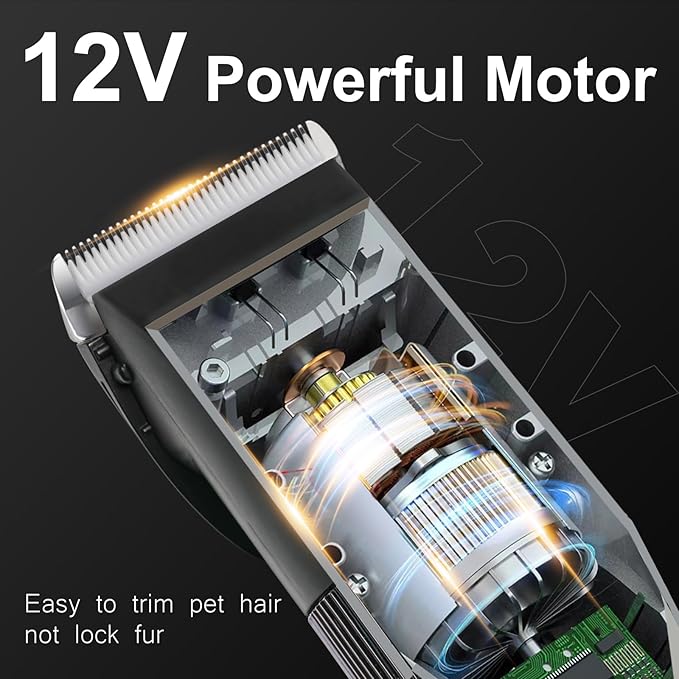 Dog Clippers for Grooming, 12V Professional Dog Clippers,Heavy Dutt Corded Pet Hair Trimmer Pet Trimmer for Thick Hair with Guard Combs Brush