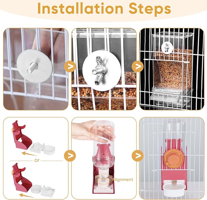 Bird Water Dispenser, Automatic Bird Feeder for Cage,No Mess Bird Feeder, Parakeet Seed Container Food Feeder Drinker for Cage, Parrot Feeder Cage Accessories,Cockatiel Canary Lovebirds Budgies (Red)