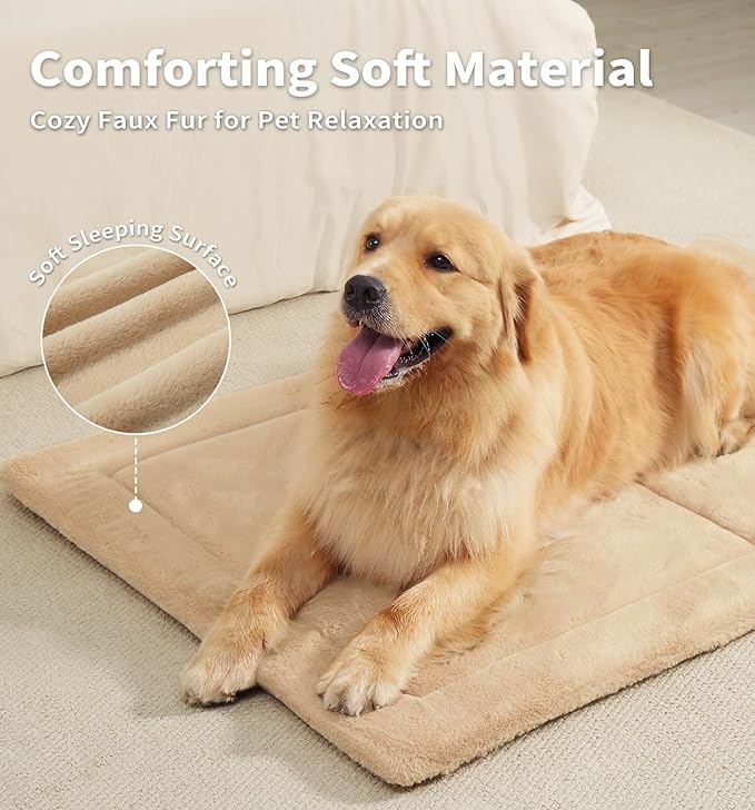 Made4Pets Dog Crate Pad Bed for Large Dogs, Washable & Reversible, Anti-Slip Kennel Mat for Cozy Sleeping, Soft Fluffy Dog Bed for Indoor & Outdoor Use, 36"x27", Khaki