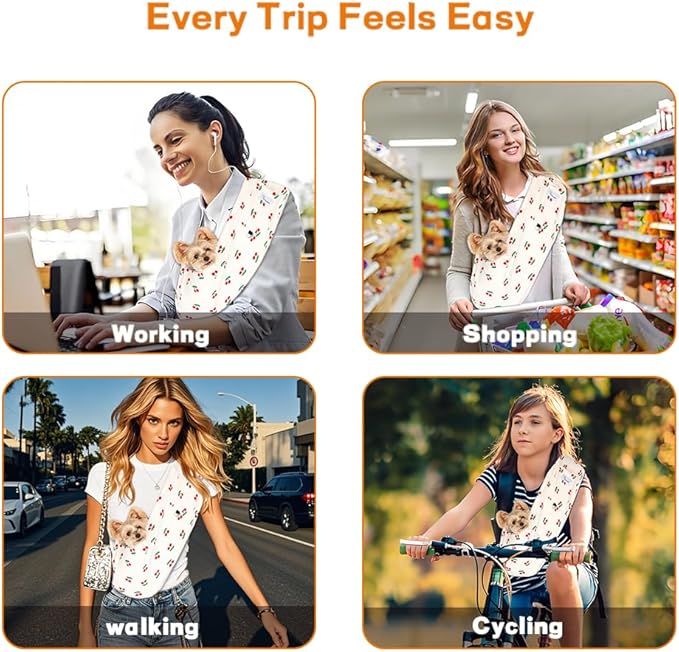 Dog Sling Carrier for Cats and Small Dogs – Hands Free Pet Sling with Adjustable Safety Strap & Buckle, Soft Cat Sling Carrier for Snuggling, Portable Dog Carrier Sling (Large, Cherry)