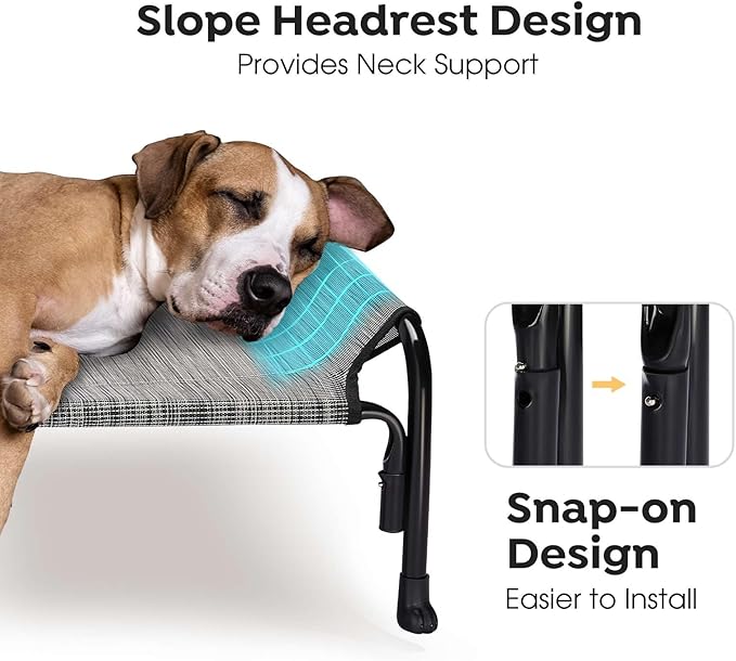 Veehoo XL Outdoor Elevated Dog Bed, Raised Dog Cot for Extra Large Dogs, Cooling Washable Waterproof Pet Hammock Beds with Slope Headrest, Breathable Mesh and Sturdy Frame, X-Large, CWC2204