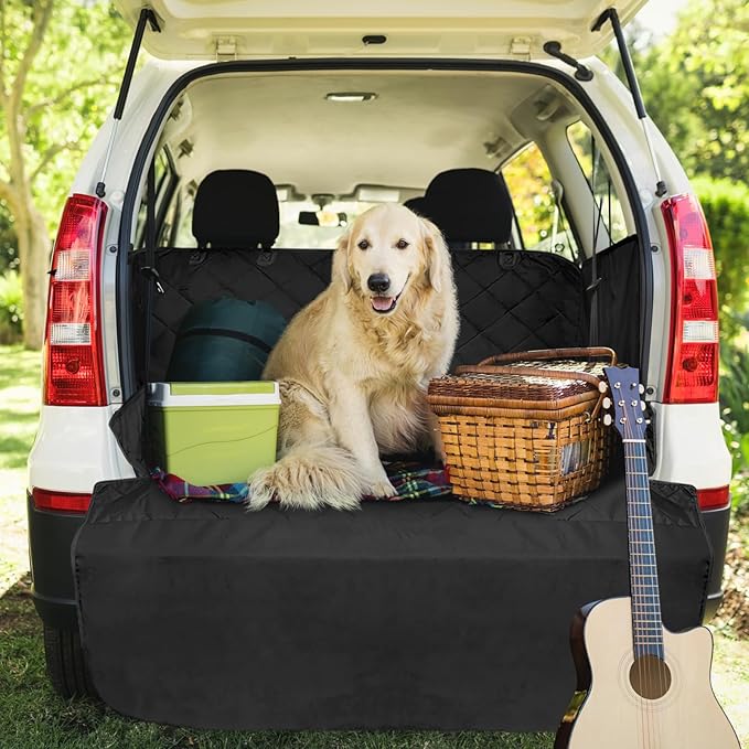 F-color SUV Cargo Liner for Dogs - Waterproof Pet Cargo Liner with Side Flaps, Comfort Dog Cargo Cover with Bumper Flap, Scrachproof Non-Slip Large Size Universal Fit SUVs Sedans Trunks Vans, Black