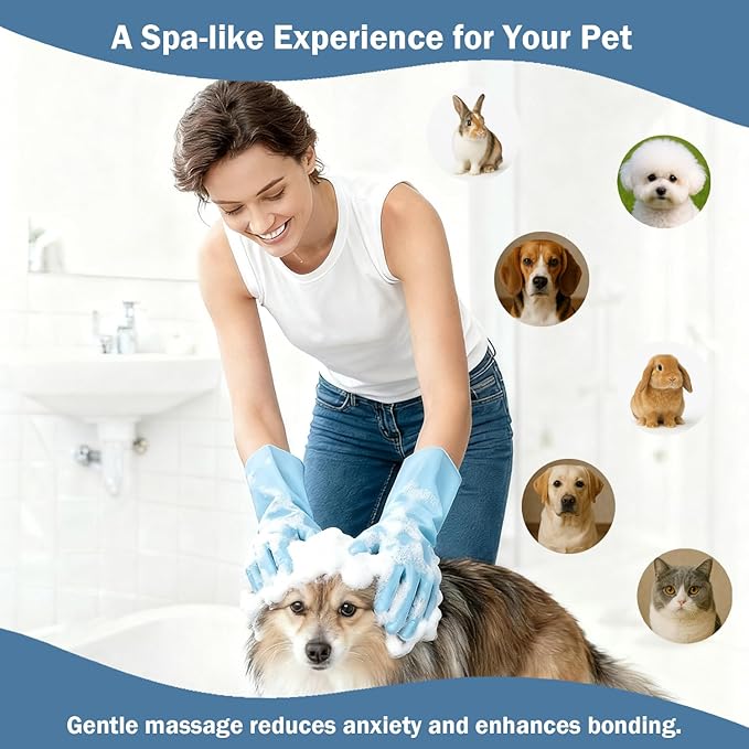 pte Grooming Gloves: Bite-Resistant Pet Bathing Glove with Anti-Slip Particles, Wet and Dry use, Safe for All Ages. Great as Dog Brush Glove and Cat Gloves for Grooming