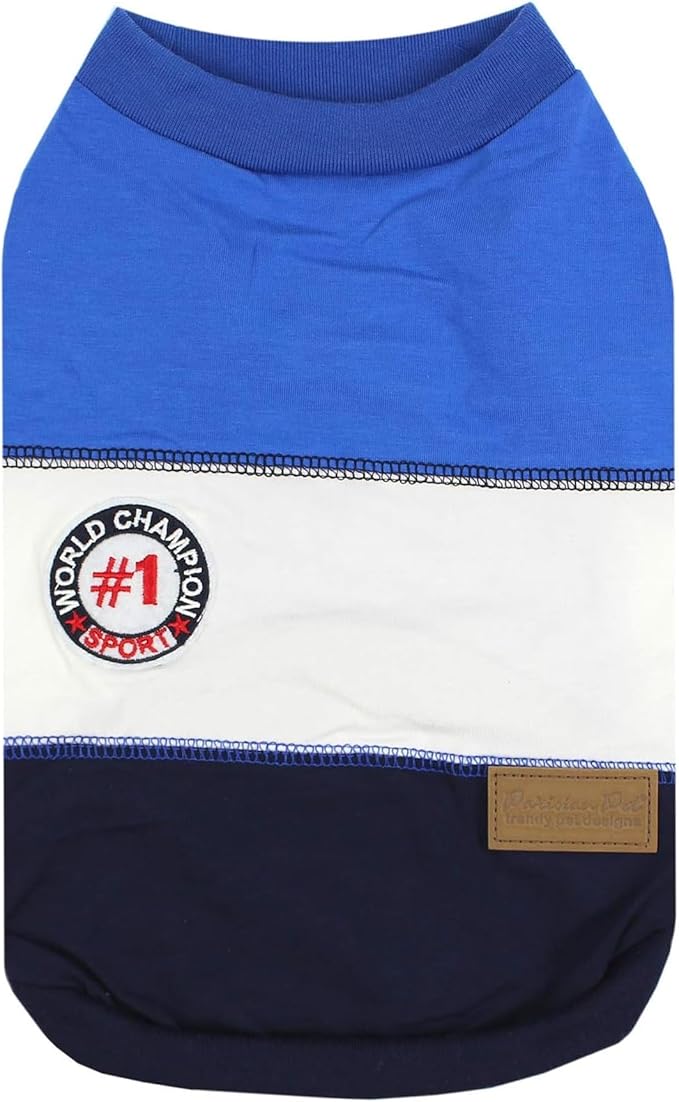 Parisian Pet Embroidered 'Worlds Champion' Dog Shirt - Lightweight Sleeveless Color Block Tee - Machine Washable for Small Dogs