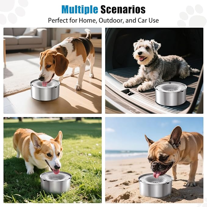 SCHITEC Dog Water Bowl No Spill 1.2L/40oz Slow Drinking Anti-Splash Stainless Steel Dog Bowl with Floating Disk, Spill Proof Pet Travel Water Dispenser for Sloppy Messy Drinkers(Light Gray)