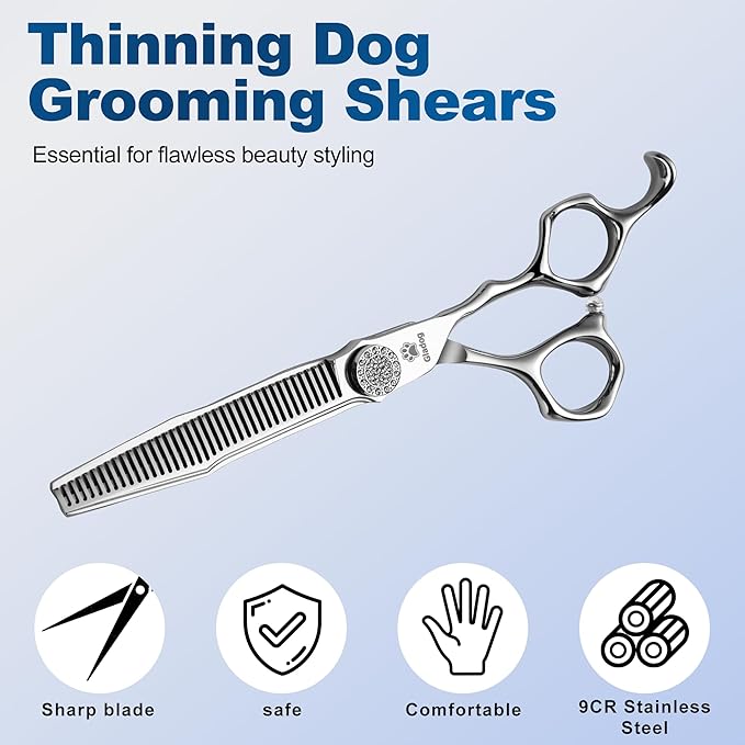 GLADOG 6.5" 9CR Thinning Shears for Dogs - Professional Dog Thinning Scissors with Luxurious Diamond Pivot Nut, Ideal Dog Grooming Scissors for Reducing Bulk, Dog Shears,Dogs Scissor for Grooming