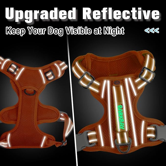 BARKBAY Dog Harness No Pull with ID Tag Pocket - Heavy Duty, Reflective, Easy Control for Large Dogs(Orange,S)
