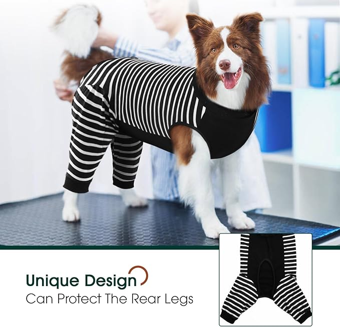 Kuoser Dog Recovery Suit, Anti Licking Dogs Rear Leg Sleeve, Abdominal Dog Surgical Suit with Pants Cover Protect Wounds, Dogs Elbow Protector Soft Pet Surgery Onesie Cone Alternative, Black 3XL