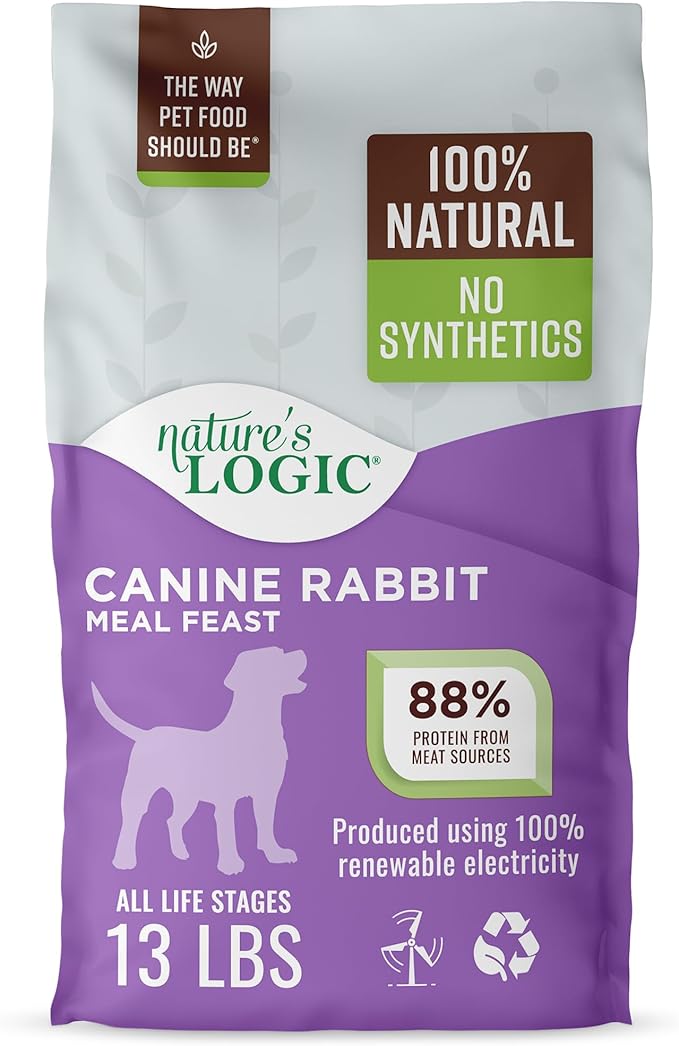 NATURE'S LOGIC Dry Dog Food - 100% Natural - No Synthetics - for All Ages, Sizes, Breeds - Free from Common Allergens, High Protein - Rabbit Meal Feast, 13lbs