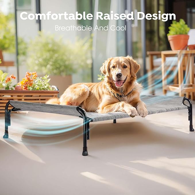 Veehoo XXL Outdoor Elevated Dog Bed, Raised Dog Cot for Extra Large Dogs, Cooling Washable Waterproof Pet Hammock Beds with Slope Headrest, Breathable Mesh and Sturdy Frame, XX-Large, CWC2204