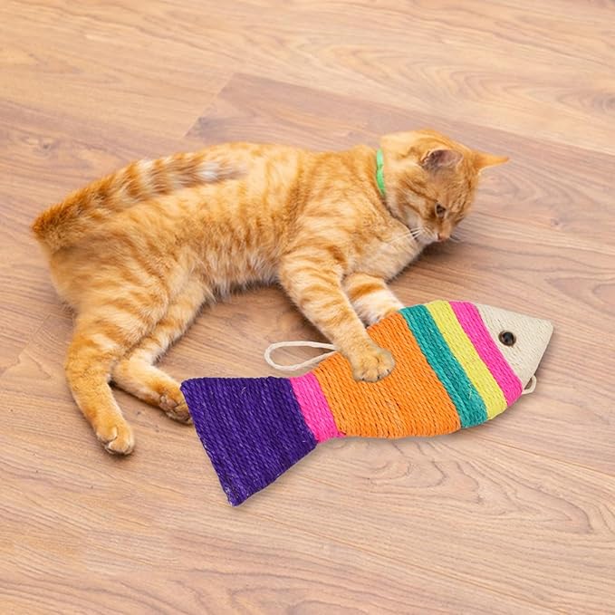 Hypeety Cat Scratching Board Creative Fish Shaped Cat Claw Toy Colorful Sisal Pad Scratch Lounge Durable Scratching Pad Interaction Toy (L)