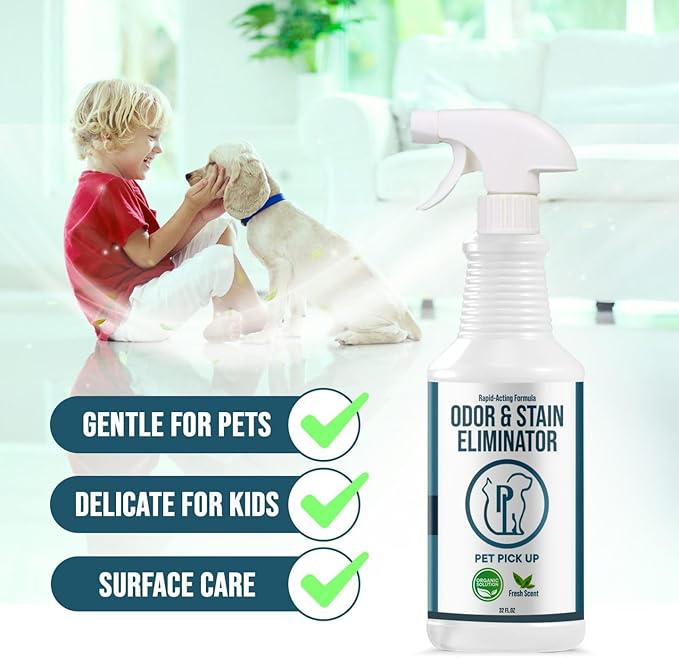 Dog & Cat Urine Enzyme Cleaner – Enzymatic Pet Stain & Odor Eliminator Spray for Carpet, Rugs, Litter Box & Artificial Turf – Non-Toxic, Ready to Use, 32 oz