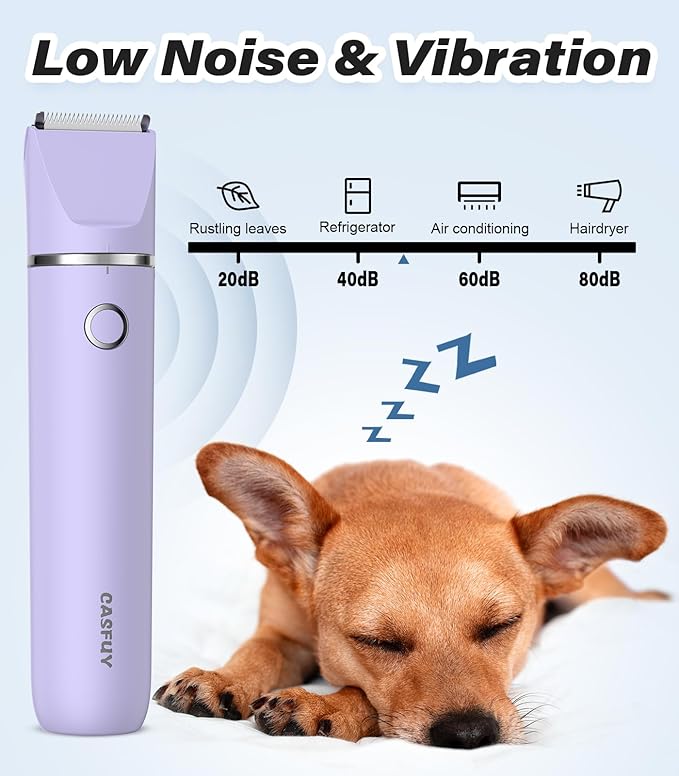 Casfuy Cordless Dog Paw Trimmer - Low Noise Small Dog Clippers with Double Blades USB Rechargeable Grooming Clipper for Dogs Cats and Small Pets for Trimming Hair Around Paws, Eyes, Ears, Face, Rump