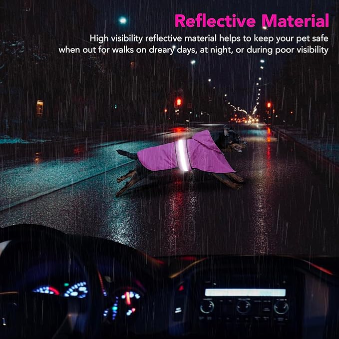 Waterproof Dog Raincoats - Hooded Raincoats for Dogs, Adjustable Reflective Dog Rain Coat, Windproof Dog Rain Jacket Pet Rain Slicker Poncho for Small, Medium, Large Dogs (Medium, Pink)