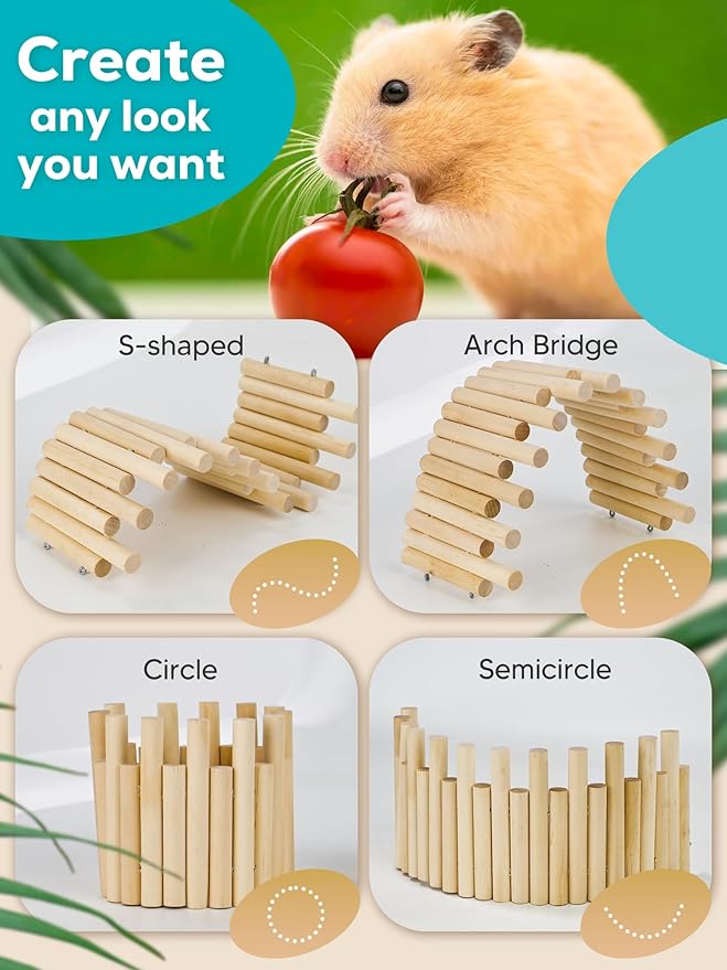 2PCS Wooden Hamster Fence, Bridge Cage Decor, Wooden Hamster Accessory 11.8in(3.93in High)