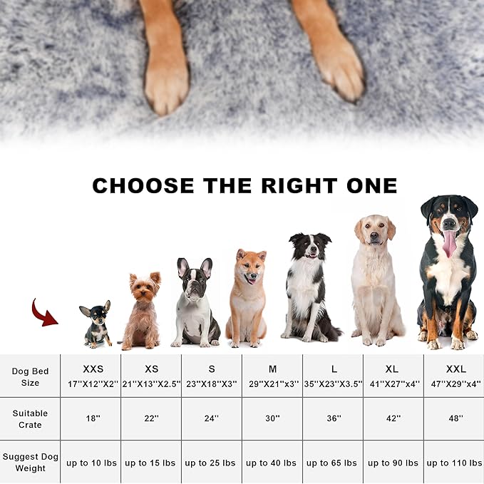 Bedfolks Plush Dog Crate Bed, Washable Cover, Faux Fur Pad, 21"x13", Dark Blue