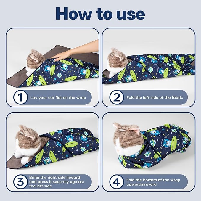 Paw Legend 21.7" Cat Wrap for Grooming Cat Wrap for Cutting Nails Cat Restraint for Nail Clipping Self Adhesive Blanket Restraint Cloth for Cats