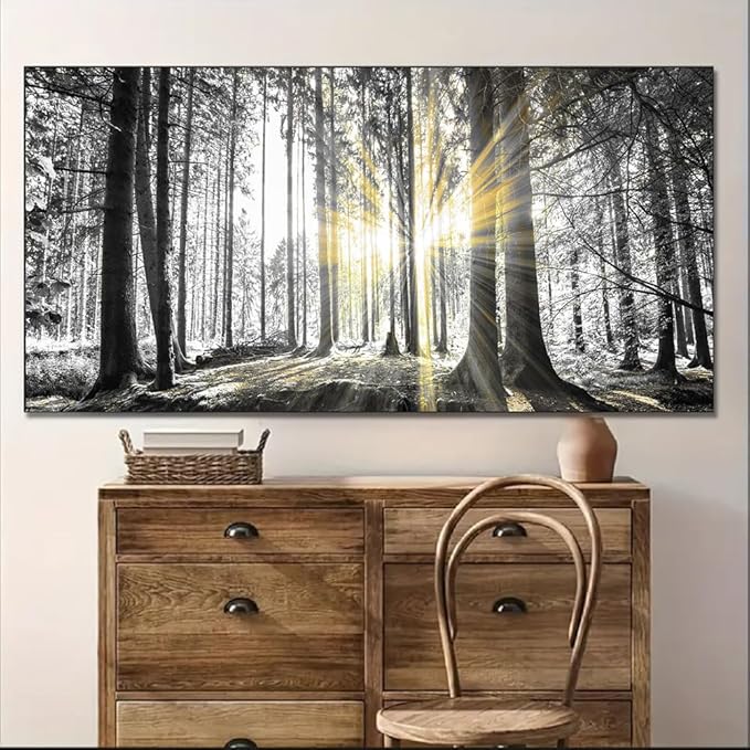 Yxbhhym-Bedroom Wall Art Decor for Living Room Large Canvas Prints Art Black and White Forest Wall Art Trees Picture Landscape Artwork for Wall Nature Scenery Poster Painting Office Decorations