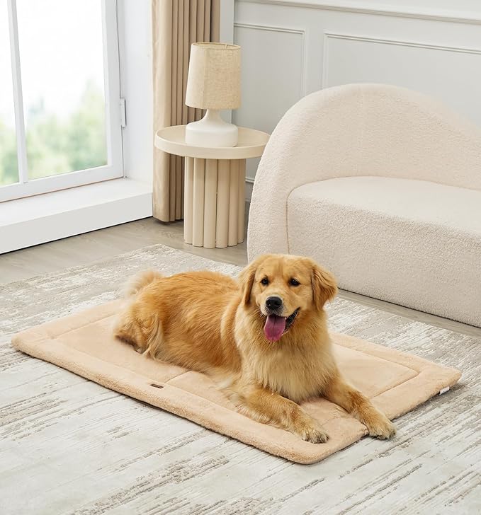 Made4Pets Dog Crate Pad Bed for Extra Large Dogs, Washable & Reversible, Anti-Slip Kennel Mat for Cozy Sleeping, Soft Fluffy Dog Bed for Indoor & Outdoor Use, 48"x30", Khaki