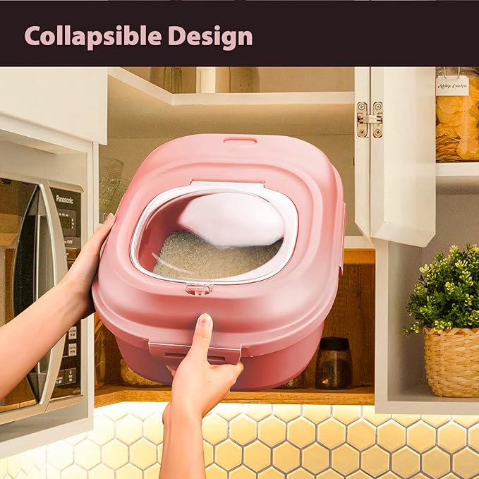 Cereal Rice Storage Containers, 20 to 50Lbs Collapsible Dry Food Dispenser Bins with Airtight Flip Lid Rolling Wheel, Kitchen Pantry to Store Sugar Flour, Dog Pet Cat Food Holder Container