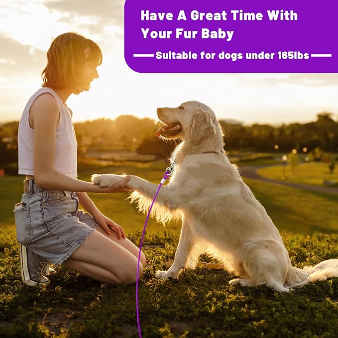 Dog Tie Out Cable 10/15/20/25/30 FT Runner for Yard Steel Wire Cable with Durable Superior Clips Purple Chains for Outside Dog Lead for Large Up to 165 Lbs