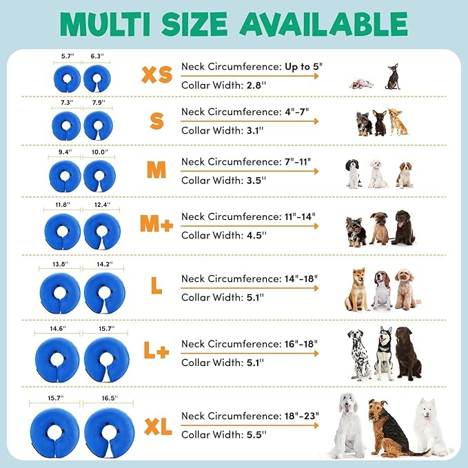 BENCMATE Inflatable Dog Cone Collar Alternative, Soft Dog Cone for Small Medium Large Dogs and Cats, Neck Recovery ECollar Donut Collar After Surgery (Large+, Donut-Blue)