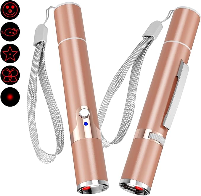 TBTeek Cat Toys for Indoor Cats, 2 Pieces, Rechargeable, 7 Adjustable Patterns, Interactive Kitten Pet Dog Red Dot Chase Light Toy for Cats Fun Playing Exercise(Rose Gold)