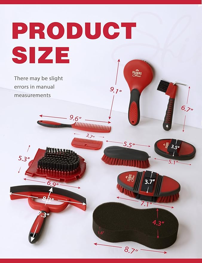 11PCS Horse Grooming Kit Curry Comb Sweat Scraper Horse Bathing Supplies Grooming Tools with Storage Bag Shadowberry
