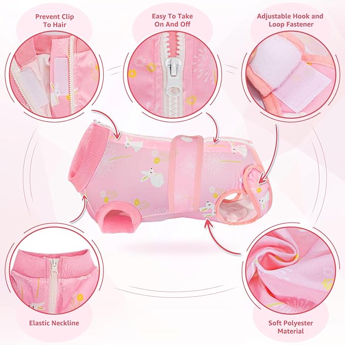 Lukovee Recovery Suit for Dogs, Zipper On Recovery Suit for Female Male Dog, Onesie Abdominal Wounds Cone E-Collar Alternative Prevent Licking Spay Recovery Suit (S,PI)