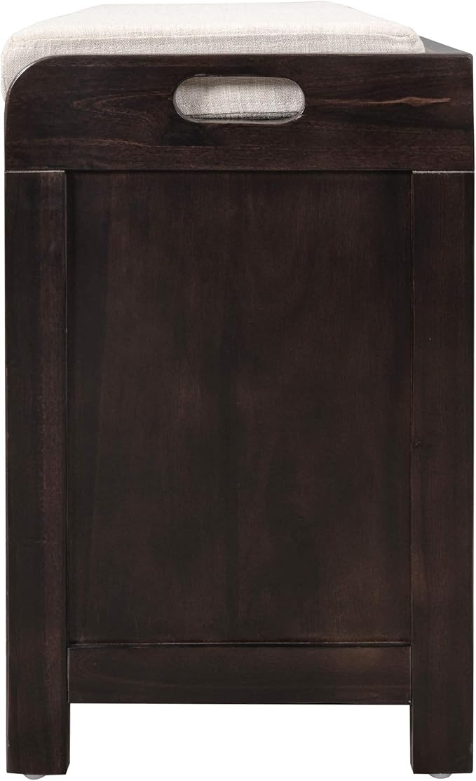 Storage Bench with Removable Basket 2 Drawers Fully Assembled Acacia Wood Shoe Bench Standing Shoe Rack Removable Cushion for Living Room, Entrance Hallway, No Assembly Required Espresso