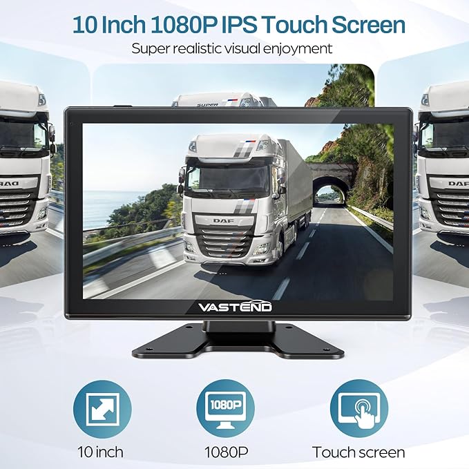 Truck Camera System Kit, Backup Camera with 10” Touch Monitor & 4 Cameras, 1080P IR Night Vision Rear View Camera for Bus, Semi-Truck, Trailer, RV, Camper, Included 64GB Card