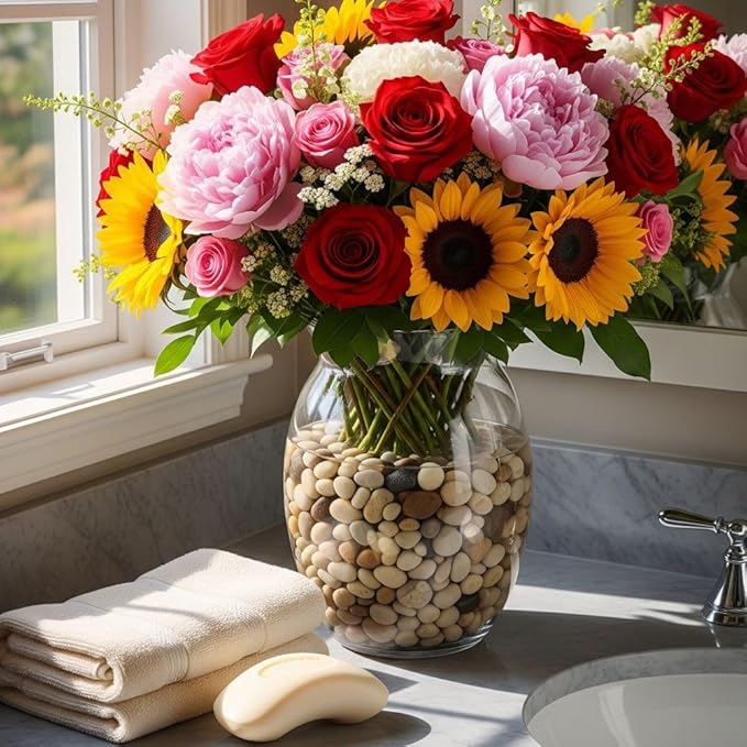 32 oz Jug Multicolor Cream Small River Rock, ½-1½ inch size, for indoor outdoor decor, vase filler, candles, art, crafts, aquariums, fairy gardens, planters, tablescapes, terrariums