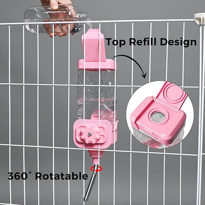 Vannon Small Animal Water Dispenser for Cage, 30oz Auto Feeding Crate Water Bottle for Rabbit, Chinchilla, Ferret, Guinea Pig, Squirrel, Hedgehog, Pet Nozzle Diameter: 10mm, BPA Free, Pink