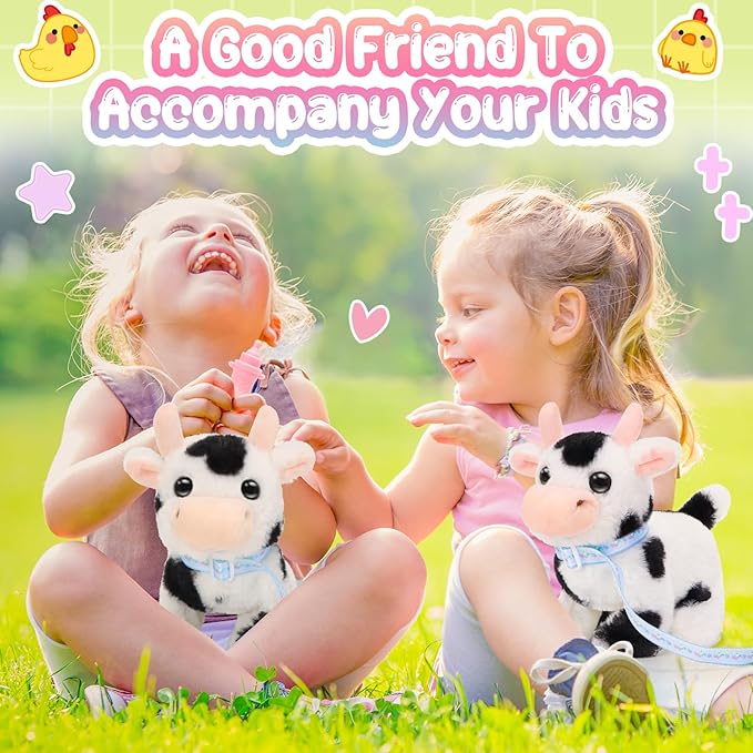 Tagitary Plush Toys Interactive Toys Cow for Kids,Walking Pet Toys Can Make Sounds,Wag Tail and Nod Head, Realistic Stuffed Cattle Toys Birthday Gift for Kids Toddlers