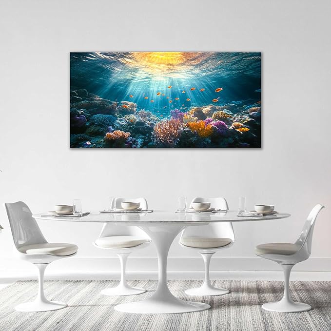 Quorin Ocean Large Wall Art Undersea Coral Reef Fish Pictures Sea Nautical Wall Decor Canvas Print Painting Artwork for Bathroom Living Room Bedroom 30"x60"