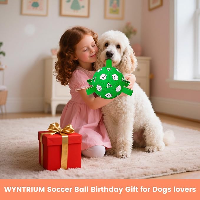 Interactive Dog Toys, Soccer Ball with Straps, Durable Herding Ball for Tug of War, Water Pool Dog Busy Toys for Indoor/Outdoor Play โ Fun Birthday Gift for Medium & Large Dogs, 8 Inch