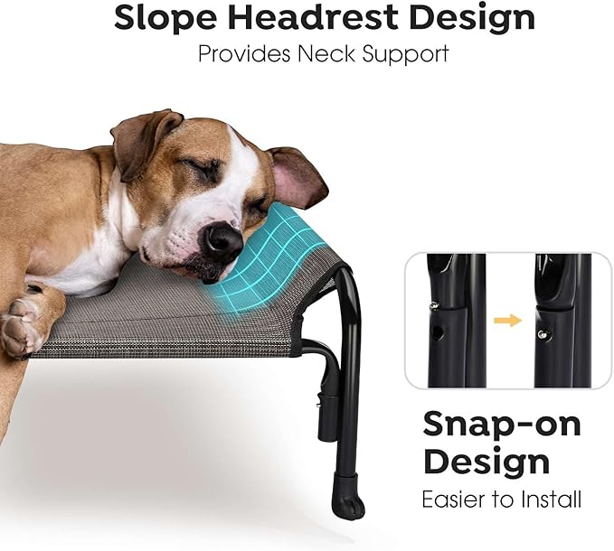 Veehoo Outdoor Elevated Dog Bed, Raised Dog Cot for Large Dogs, Cooling Washable Waterproof Pet Hammock Beds with Slope Headrest, Breathable Mesh and Sturdy Frame, Large, Brown, CWC2204
