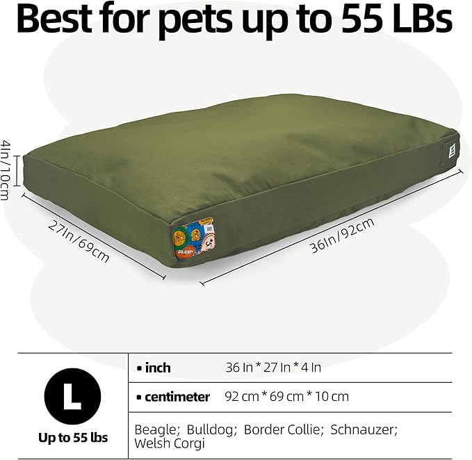 Sytopia 36-Inch Canvas Outdoor Dog Bed, Waterproof & Washable with Removable Cover, Ideal for Medium & Large Dogs, Chew-Proof Great for Indoor, Outdoor, Crate, or Patio Use (Green)