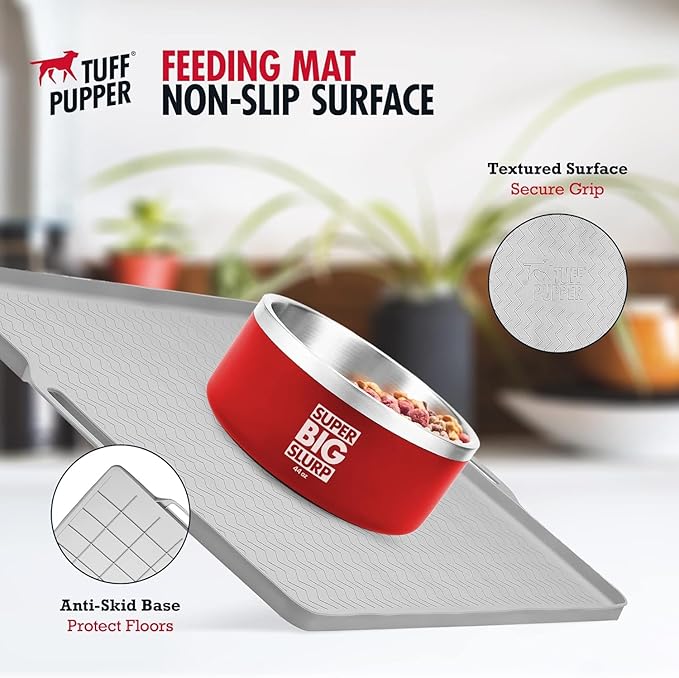 Tuff Pupper 18x12 Small Dog Feeding Mat for Food and Water | Dog Feeding Mats for Floors | Waterproof Puppy Water Bowl Mat | Dogs Placemats Pet Food Tray | Silicone Eating Mats for Cats and Cat Bowls