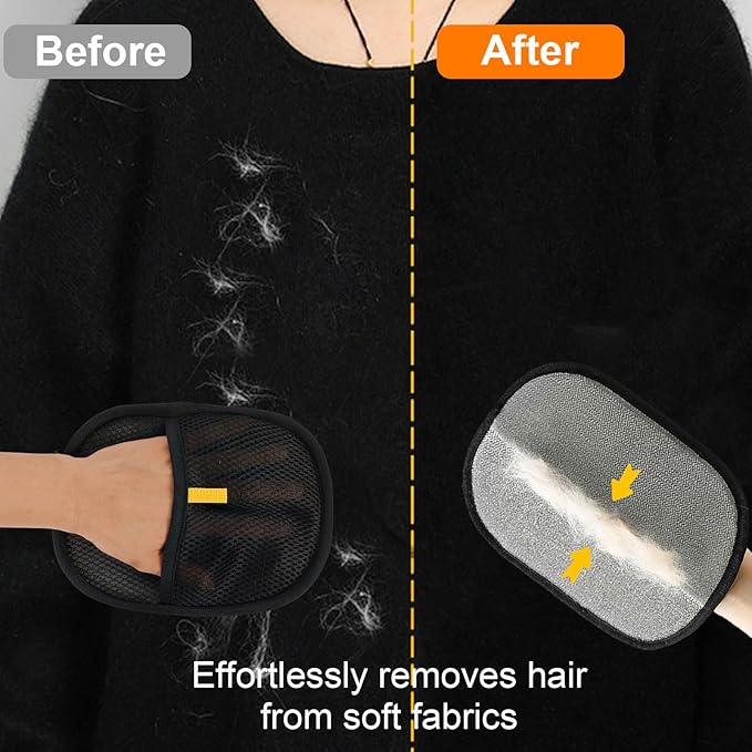 2 Pcs Pet Hair Removal Gloves,Electrostatic Pet Hair Remover,Reusable Cat & Dog Hair Remover for Couch, Furniture, Bed (Black)