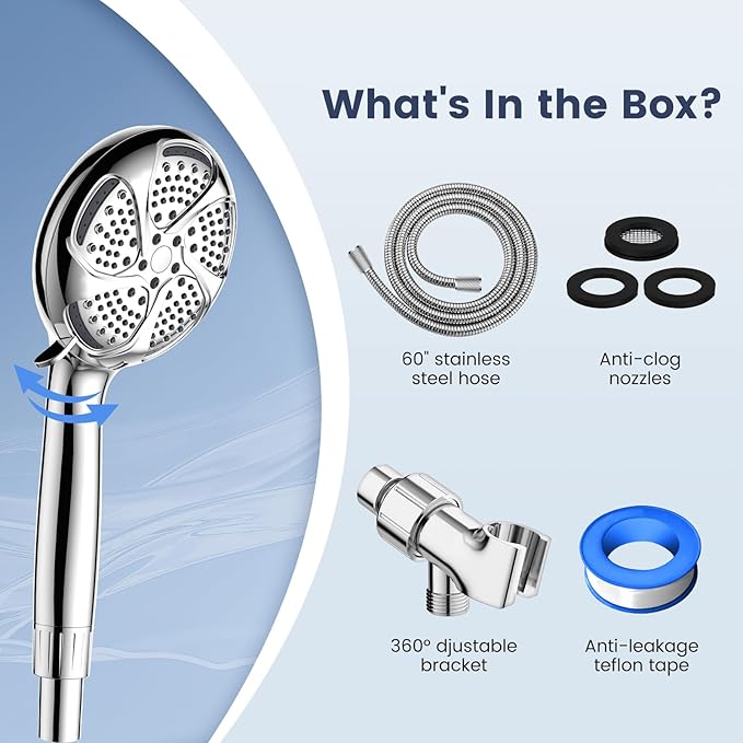 FEELSO Filtered Shower Head with Handheld, High Pressure 7 Spray Showerhead with Filters for Hard Water - Remove Chlorine, Reduce Dry Itchy Skin, Anti-clog Nozzles, Power Wash to Clean Tub, Tile & Pet