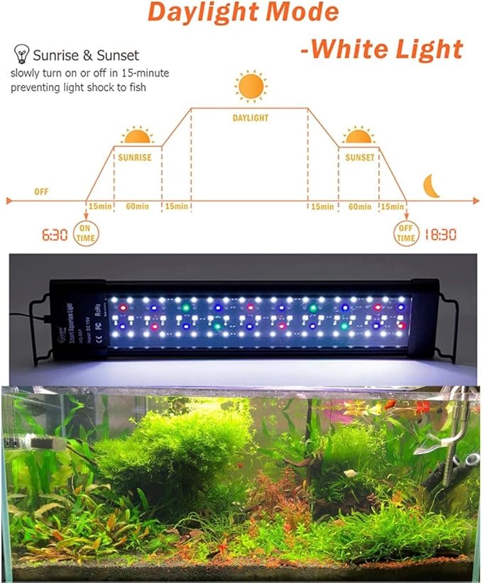 hygger Auto On Off LED Aquarium Light 24-30 Inches Dimmable 7 Colors Full Spectrum Fish Tank Light Fixture for Freshwater Planted Tank Build in Timer Sunrise Sunset