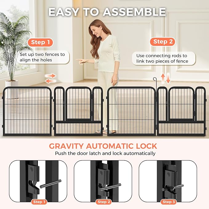 24 Inch Dog Playpen - 16 Panels Metal Pet Exercise Pen for Puppy, Indoor/Outdoor Dog Fence for Yard, Garden, Camping & RV Travel