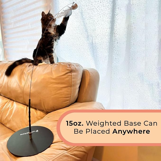 Interactive Bird Simulation Cat Toy Set, Interactive Cat Toy for Indoor Cats, Cat Feather Toy, Suction Cup, Weighted Base, 5 Replacement Birds, Feathers & Bells, Realistic Bird Impression