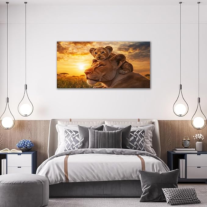 Large Lion Wall Art Lion and Lioness Canvas Living Room African Wildlife Animal Pictures Framed Prints Oversize Wall Decor Painting Artwork for Bedroom Dining Office Home 60"x30"