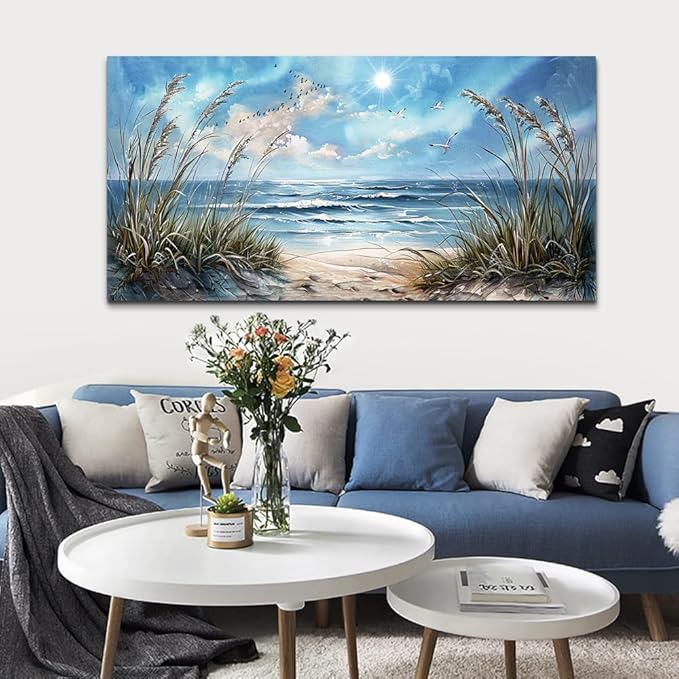 hyidecorart Large Wall Decor For Bedroom Framed Wall Art For Living Room Sunshine Ocean Scenery Painting Blue Sea Waves Wall Pictures Office Modern Canvas Prints Artwork Aesthetic Home Decorations