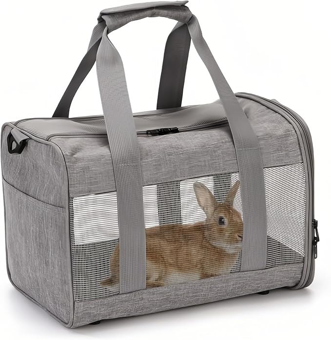 PINVNBY Small Pet Carrier, Guinea Pig Carrier, Bunny Carrier for Travel Camping Outdoor, Breathable Pet Portable Hand Bag for Hamster Bunny Guinea Pig(Gray)