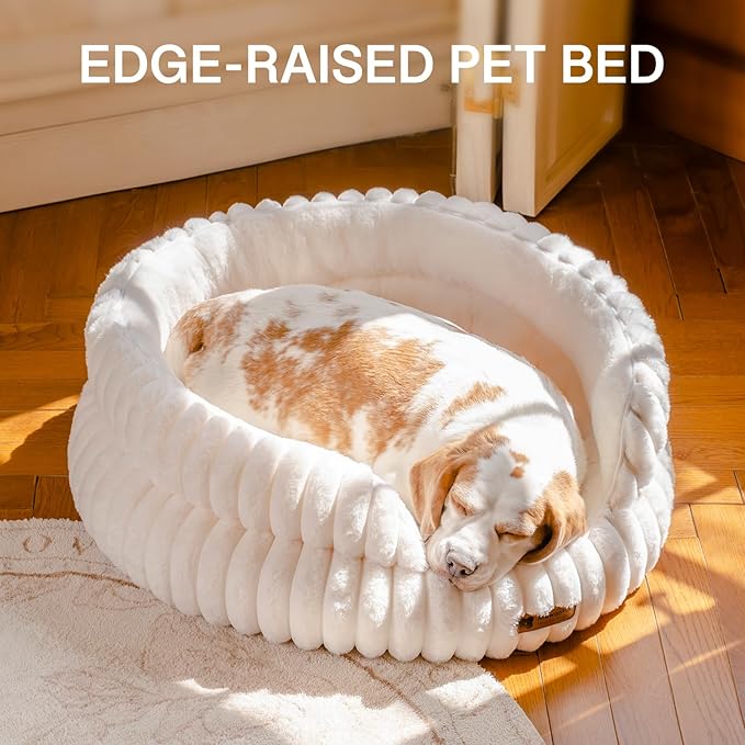 MEWOOFUN Cat Beds for Indoor Cats, Washable Dog Bed for Small Dogs, Round Pet Bed for Puppy and Kitten with Anti-Slip Bottom (Beige, 20"x20"x8")