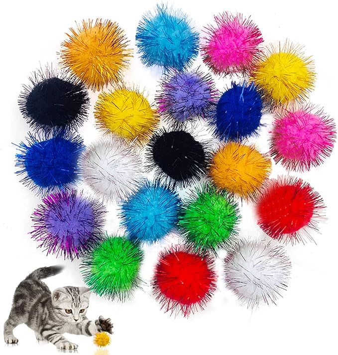 PET SHOW 20pcs Cat Sparkle Ball for Indoor Cats 1.77 Inch Assorted Color Glitter Kittens Toy Balls Cat Chase Pom Pom Balls for Cats